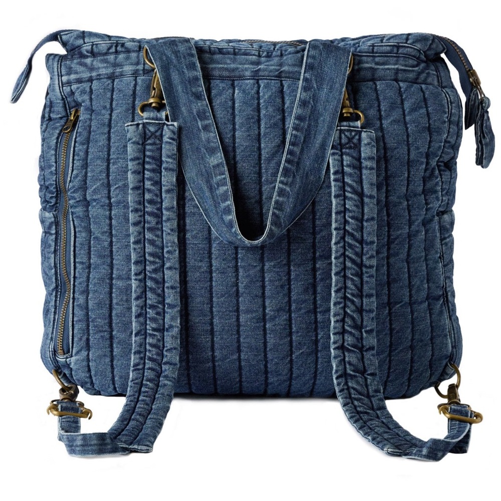 Quilted Denim Tote Bag in Blue - Picture 2 of 3